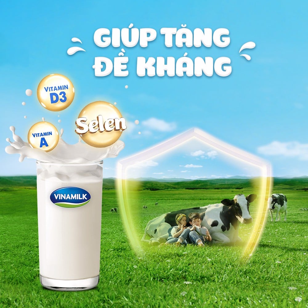 Sữa tươi tiệt trùng Vinamilk 100% ít đường - Lốc 4 hộp 180ml