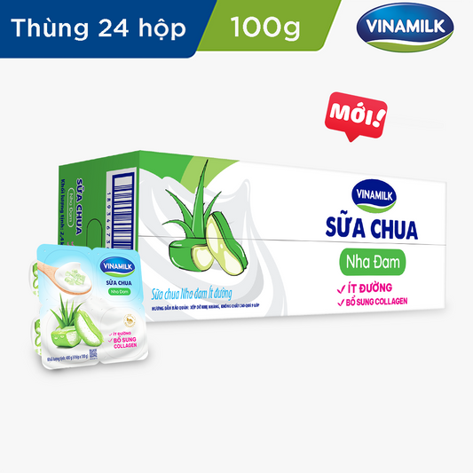 Thùng 24 hộp Sữa chua ăn Vinamilk vị nha đam Ít Đường - Hộp 100g