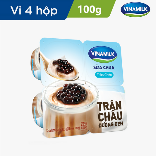 Sữa chua ăn Vinamilk trân châu đường đen - Vỉ 4 hợp 100gr