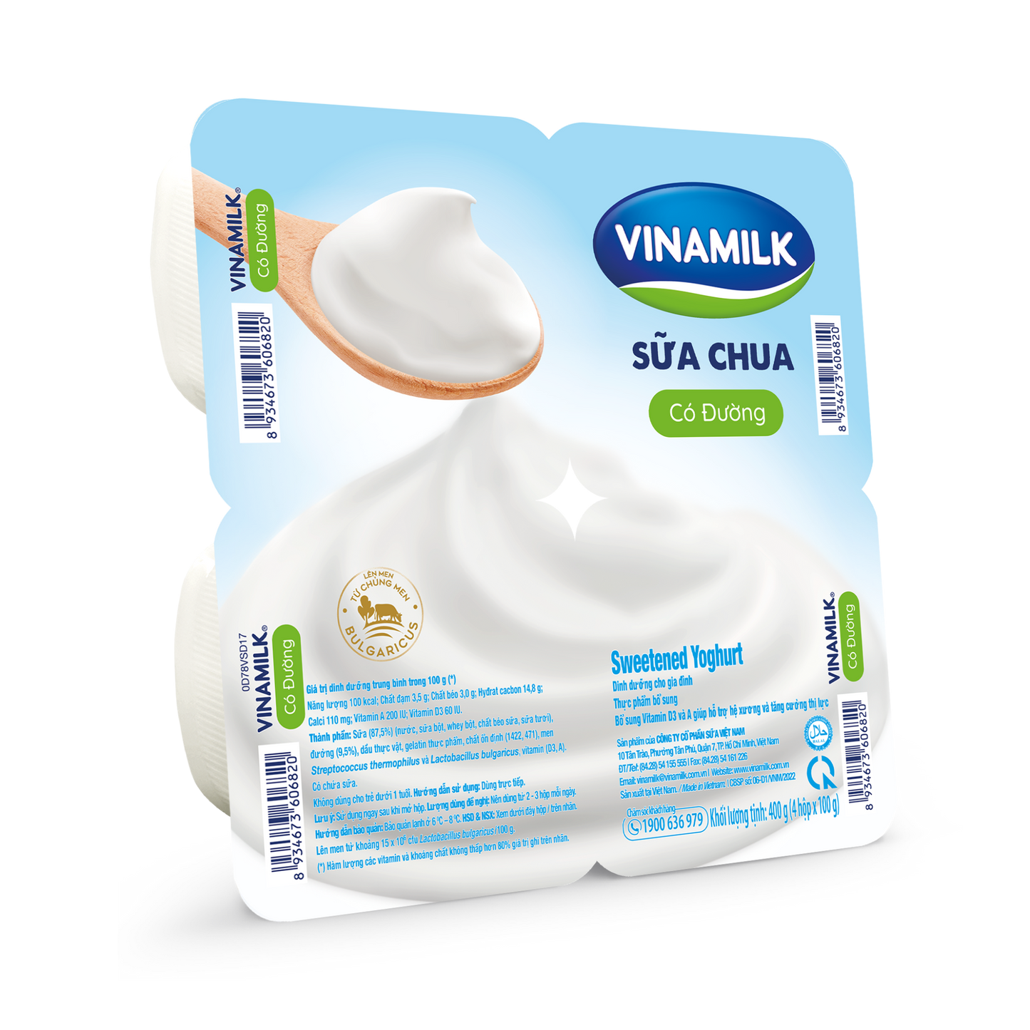 Sữa chua ăn Vinamilk có đường - Vỉ 4 hộp x 100g