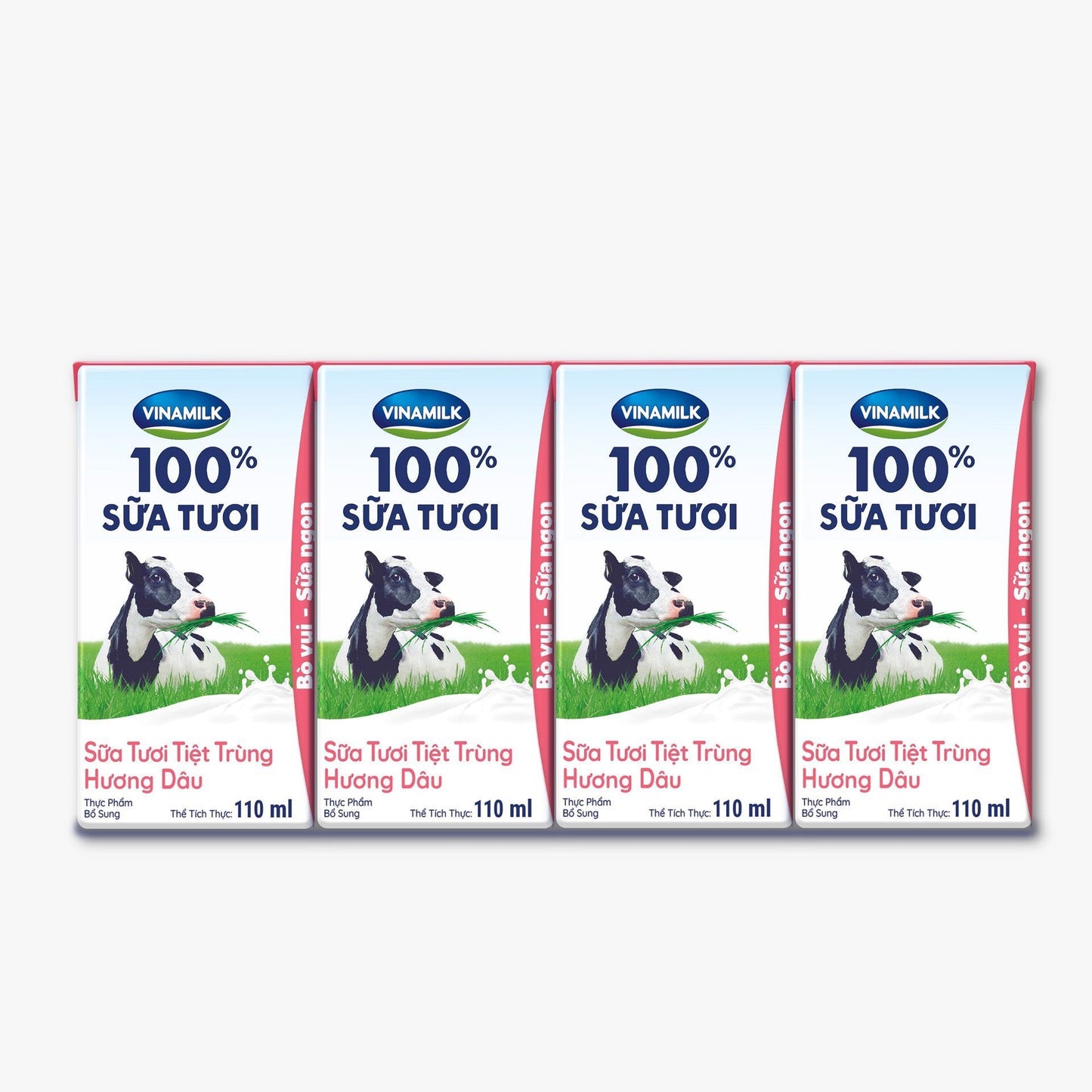 Sữa tươi tiệt trùng Vinamilk 100% hương dâu - Lốc 4 hộp 110ml