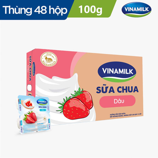 Sữa chua ăn Vinamilk dâu - Thùng 48 hộp 100g