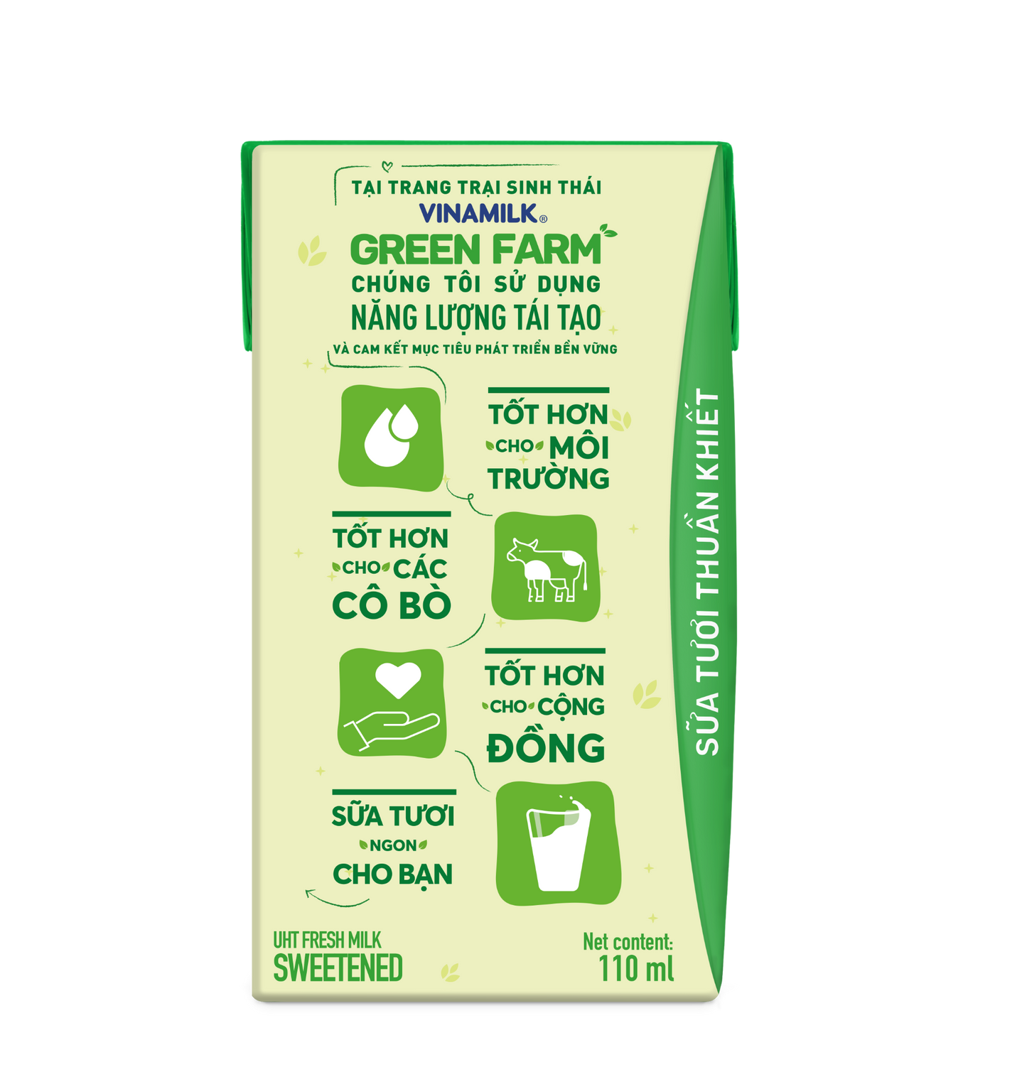 Sữa Tươi Tiệt Trùng Vinamilk Green Farm Có đường - Lốc 4 hộp 110ml