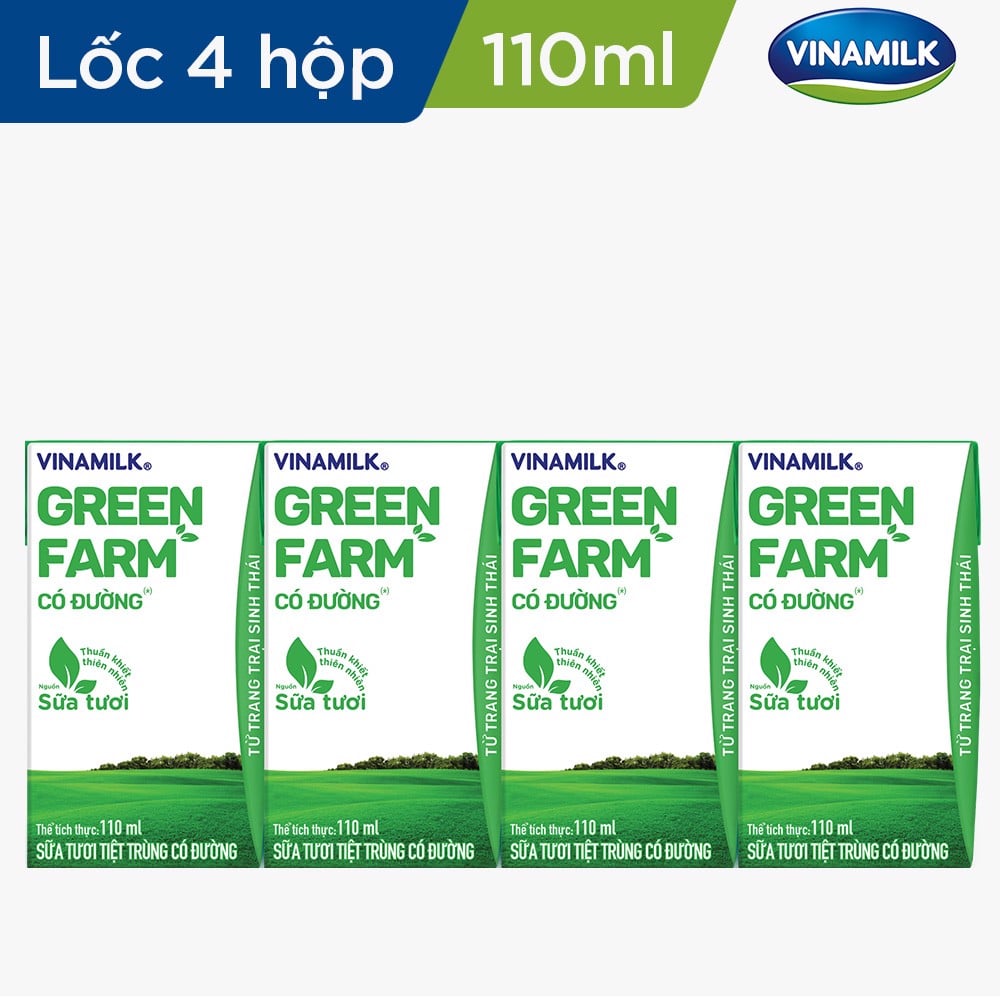 Sữa Tươi Tiệt Trùng Vinamilk Green Farm Có đường - Lốc 4 hộp 110ml