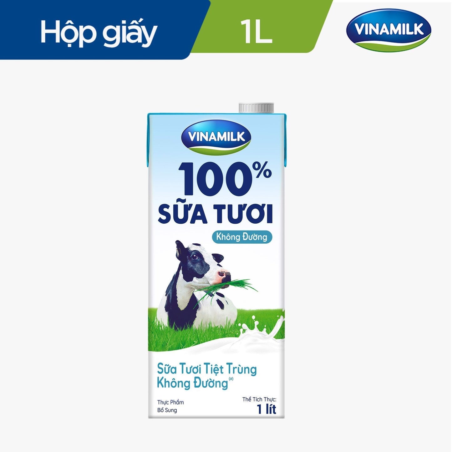 Sữa tươi tiệt trùng Vinamilk 100% không đường - Hộp giấy 1L