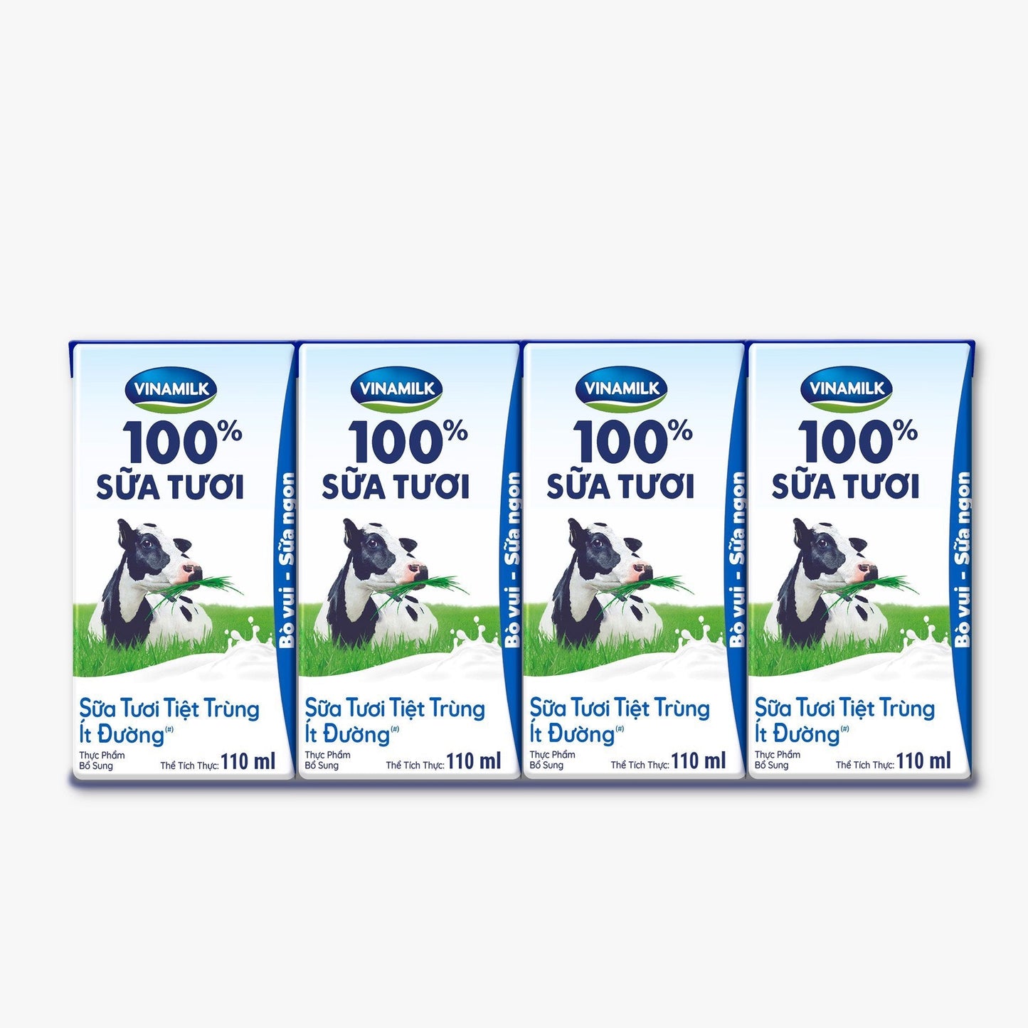 Sữa tươi tiệt trùng Vinamilk 100% Ít đường - Lốc 4 Hộp 110ml