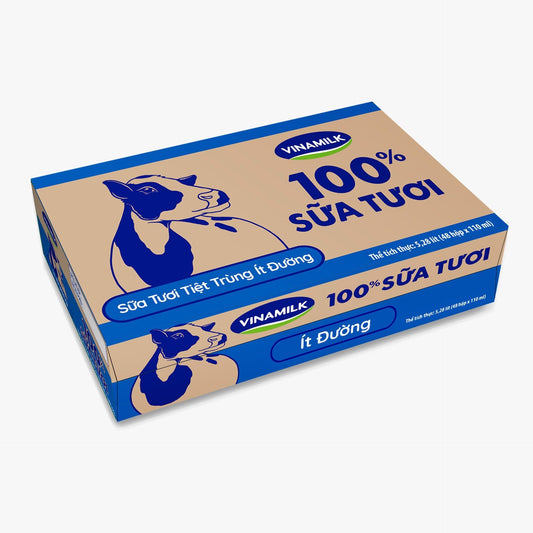 Sữa tươi tiệt trùng Vinamilk 100% ít đường - Thùng 48 hộp 110ml