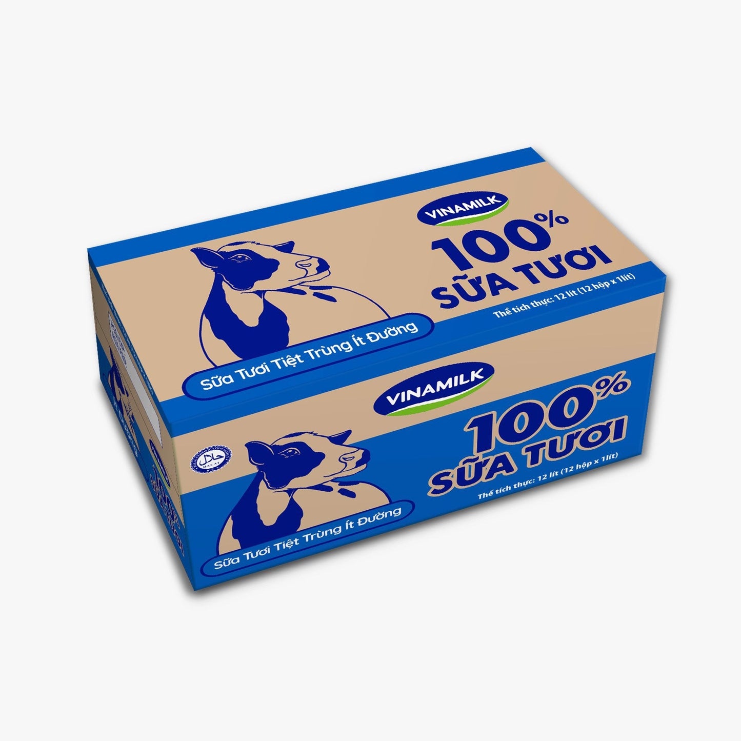 Sữa tươi tiệt trùng Vinamilk 100% ít đường - Thùng 12 hộp 1L