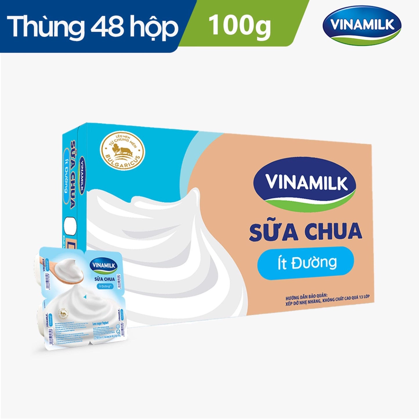 Sữa chua ăn Vinamilk Ít đường - Thùng 48 hộp 100g