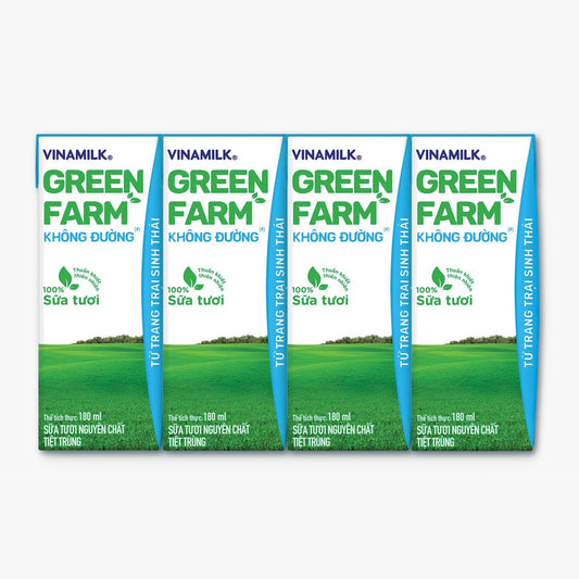 Sữa Tươi Tiệt Trùng Vinamilk Green Farm Không đường - Lốc 4 hộp 180ml