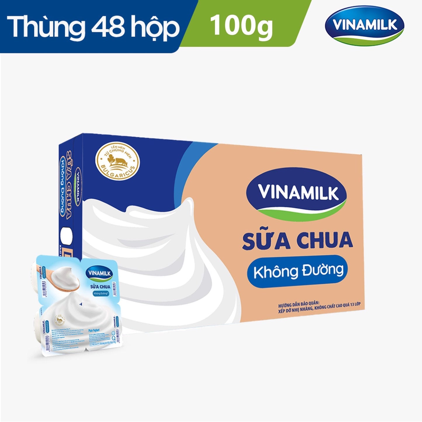 Sữa chua ăn Vinamilk không đường - Thùng 48 hộp 100g