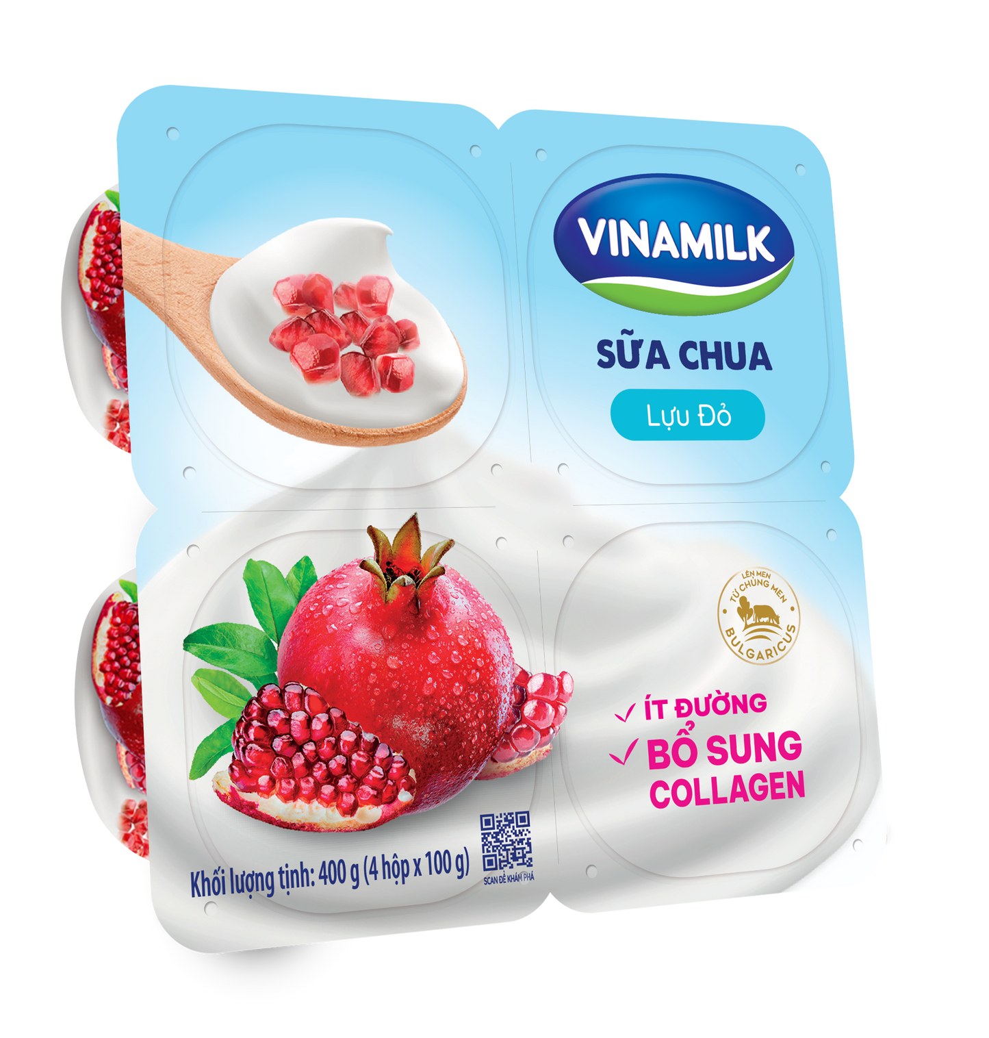 Thùng 24 hộp Sữa chua ăn Vinamilk vị lựu đỏ Ít Đường - Hộp 100g