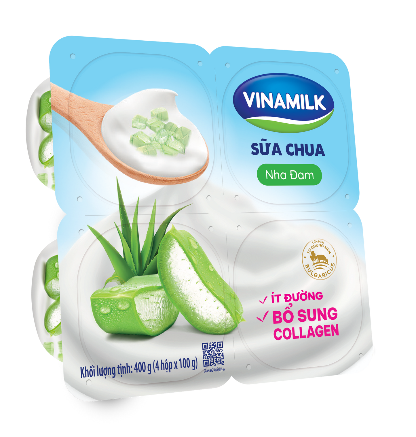 Thùng 24 hộp Sữa chua ăn Vinamilk vị nha đam Ít Đường - Hộp 100g