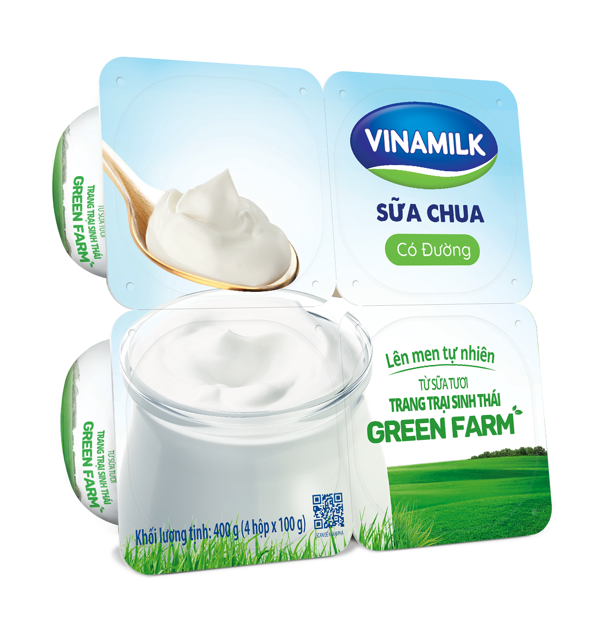 Sữa chua ăn Vinamilk Green Farm Có Đường - Vỉ 4 hộp 100gr