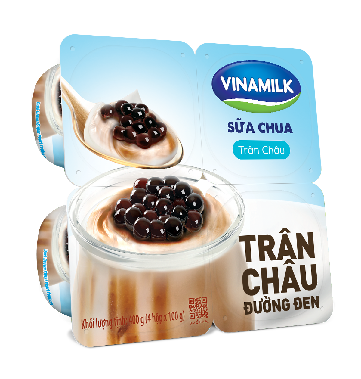 Sữa chua ăn Vinamilk trân châu đường đen - Thùng 24 Hộp 100gr