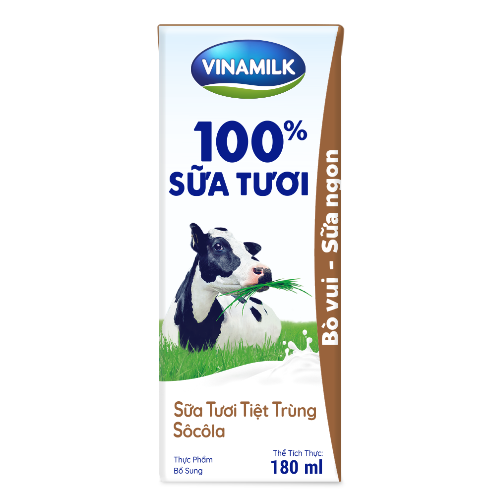 Sữa tươi tiệt trùng Vinamilk 100% Sôcôla - Lốc 4 hộp 180ml