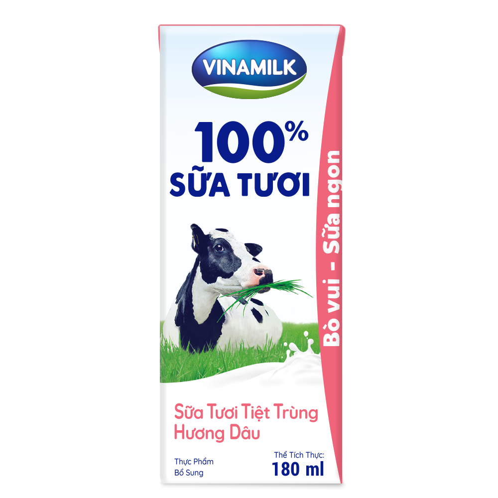 Sữa tươi tiệt trùng Vinamilk 100% hương dâu - Lốc 4 hộp 180ml