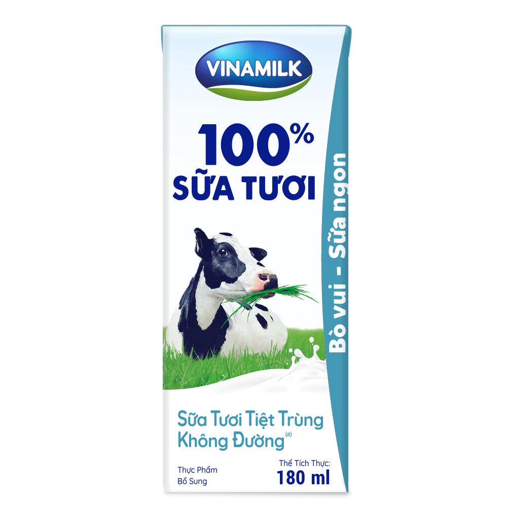 Sữa tươi tiệt trùng Vinamilk 100% không đường - Lốc 4 hộp 180ml