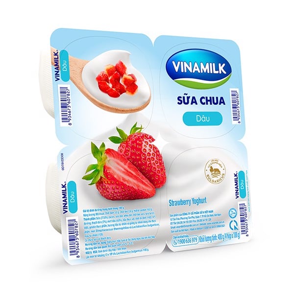 Sữa chua ăn Vinamilk dâu - Vỉ 4 hộp x 100g