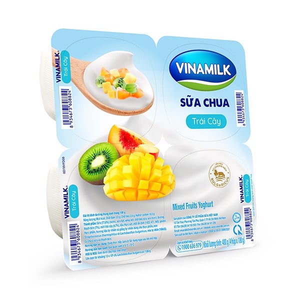 Sữa chua ăn Vinamilk trái cây - Vỉ 4 hộp x 100g