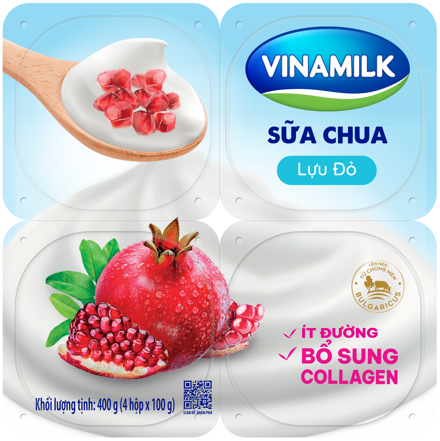 Thùng 24 hộp Sữa chua ăn Vinamilk vị lựu đỏ Ít Đường - Hộp 100g