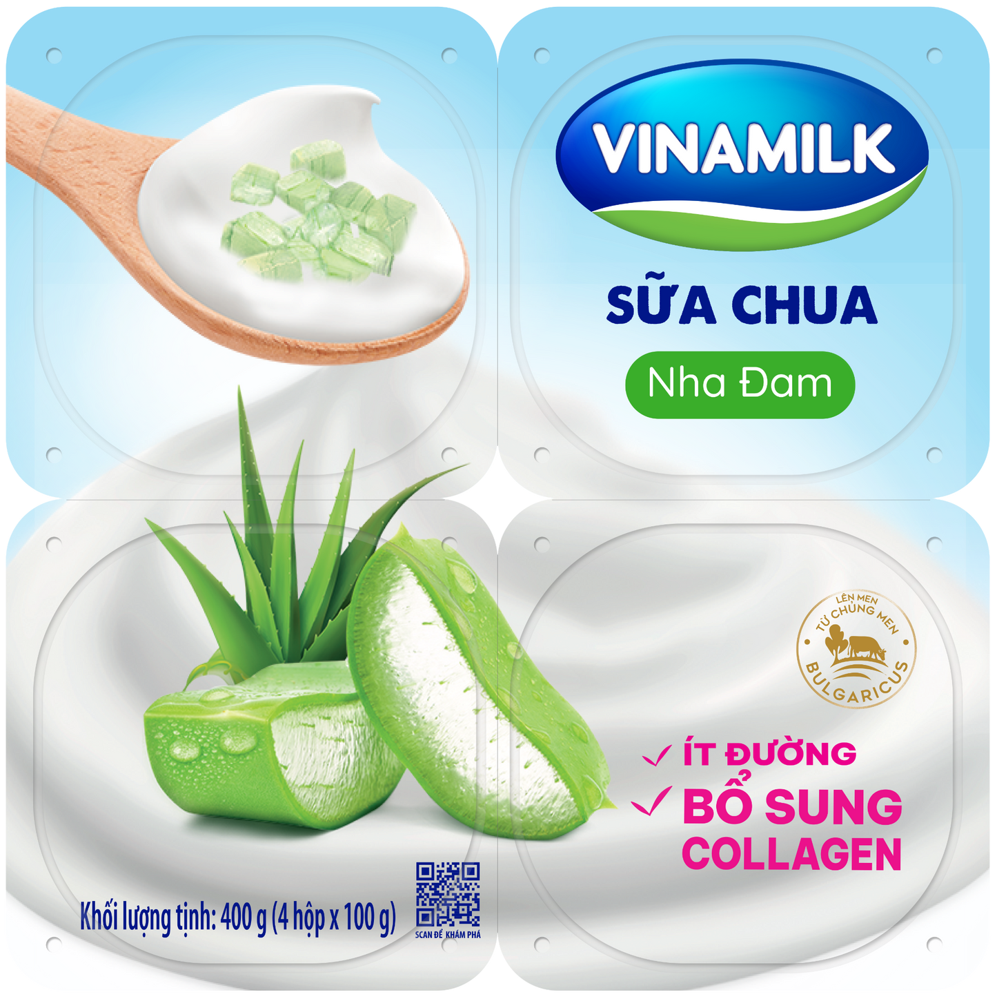 Thùng 24 hộp Sữa chua ăn Vinamilk vị nha đam Ít Đường - Hộp 100g