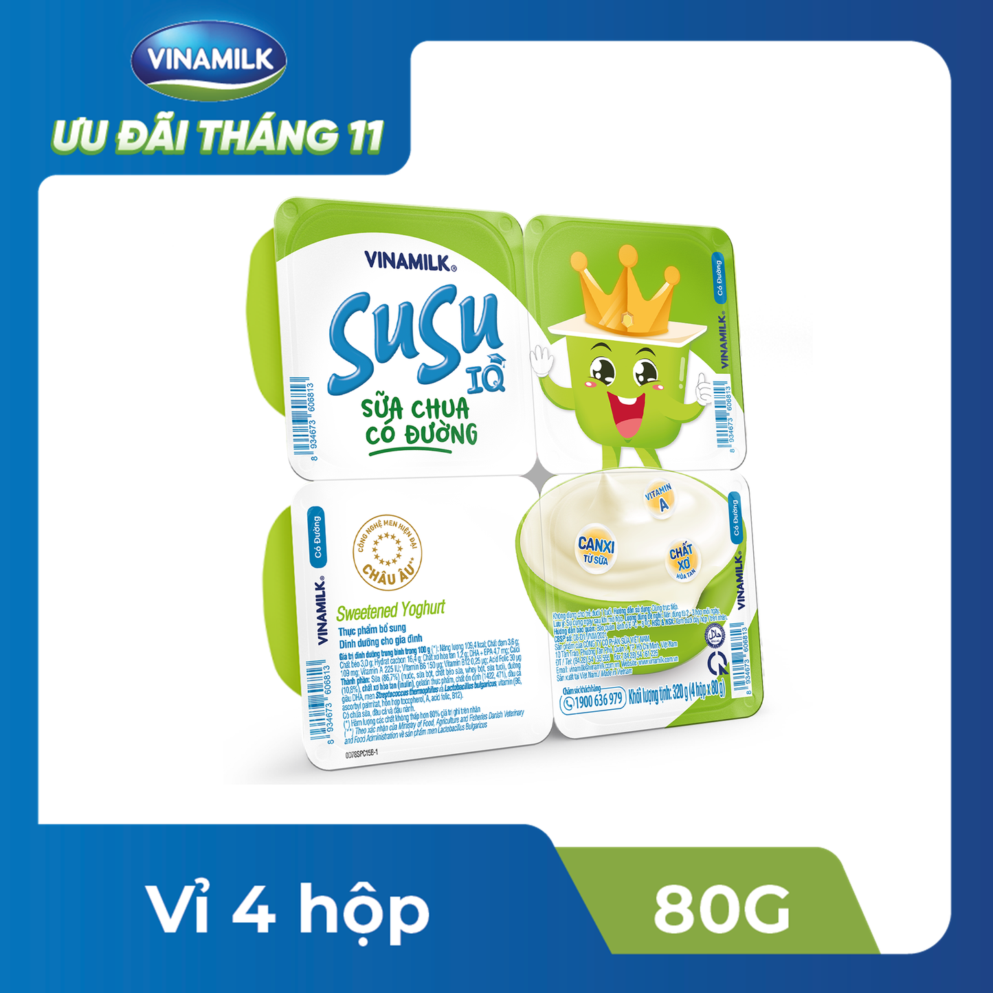 Sữa chua ăn SuSu IQ Có đường - Vỉ 4 hộp x 80g