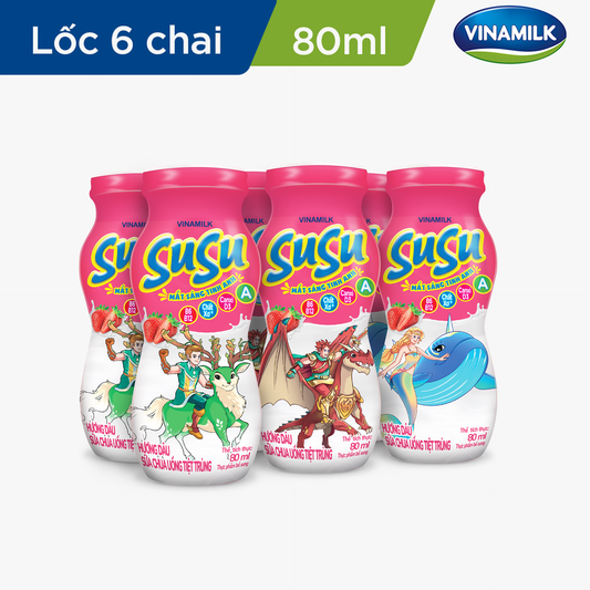 Sữa Chua Uống Vinamilk Susu Hương Dâu - Lốc 6 Chai x 80ml