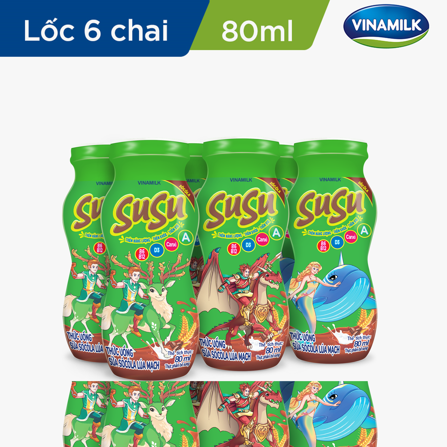 Thức uống Sữa Sôcôla Lúa Mạch Vinamilk SuSu - Lốc 6 Chai x 80ml