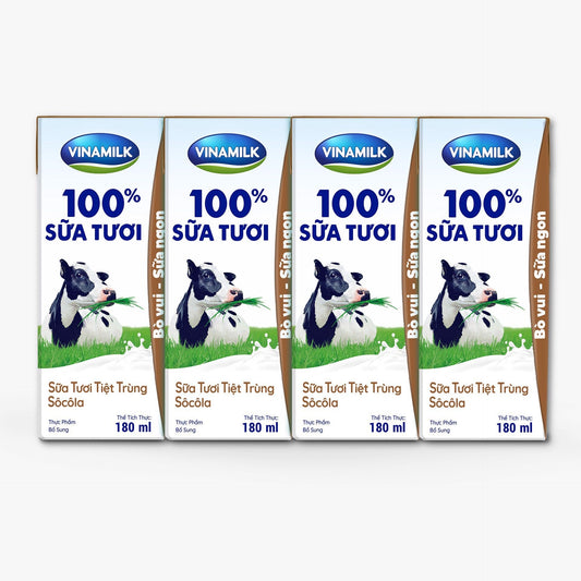 Sữa tươi tiệt trùng Vinamilk 100% Sôcôla - Lốc 4 hộp 180ml