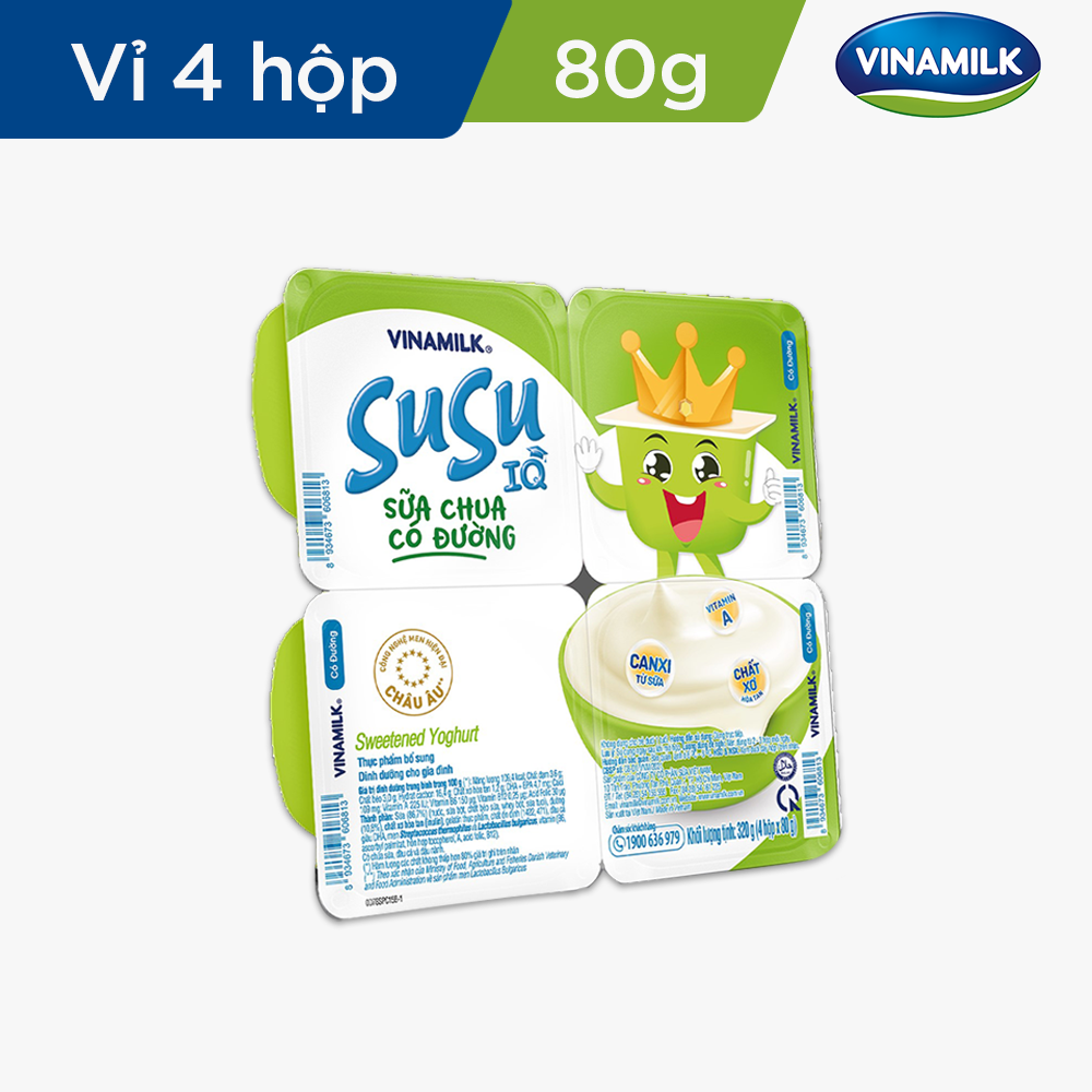 Sữa chua ăn SuSu IQ Có đường - Vỉ 4 hộp x 80g