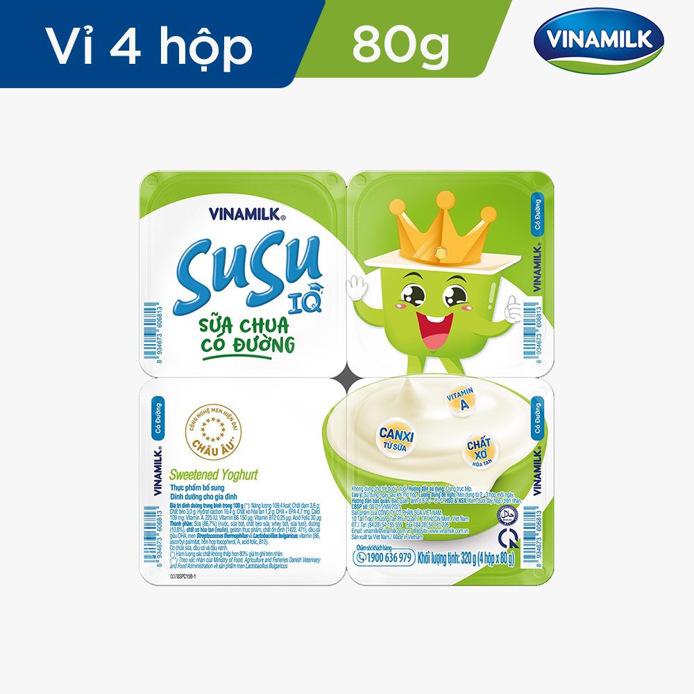 Sữa chua ăn SuSu IQ Có đường - Vỉ 4 hộp x 80g