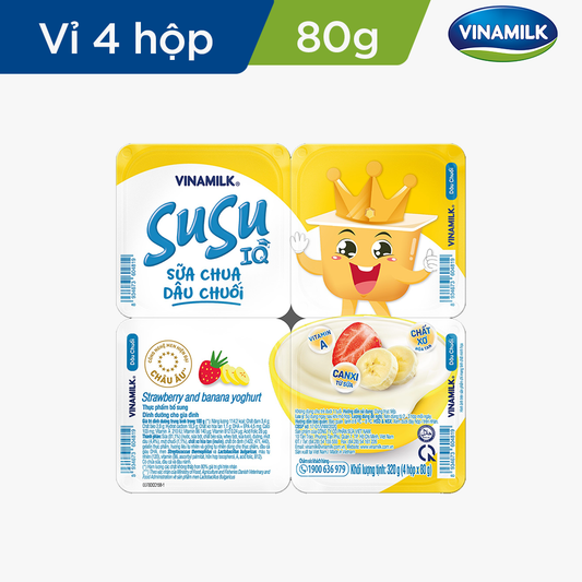 Sữa chua ăn SuSu IQ Dâu Chuối - Vỉ 4 hộp x 80g