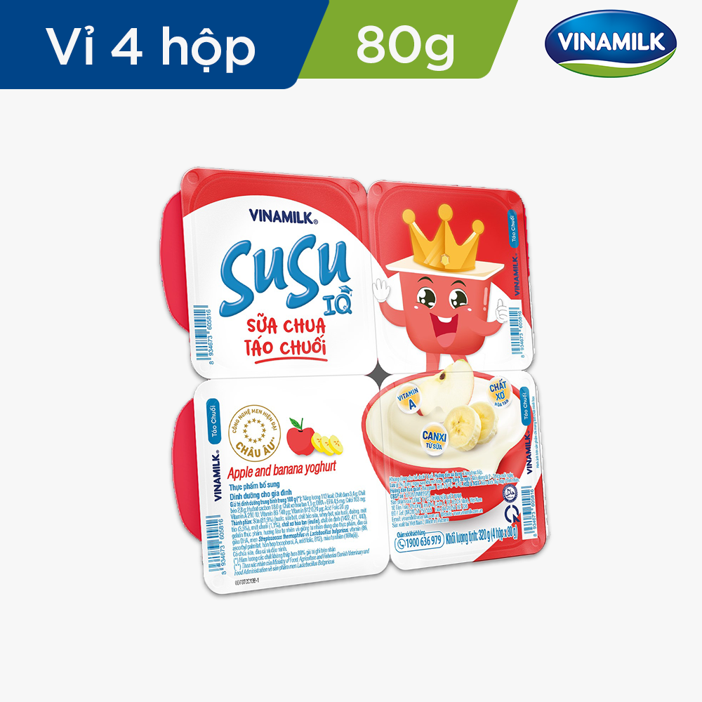 Sữa chua ăn SuSu IQ Táo Chuối - Vỉ 4 hộp x 80g