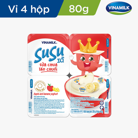 Sữa chua ăn SuSu IQ Táo Chuối - Vỉ 4 hộp x 80g