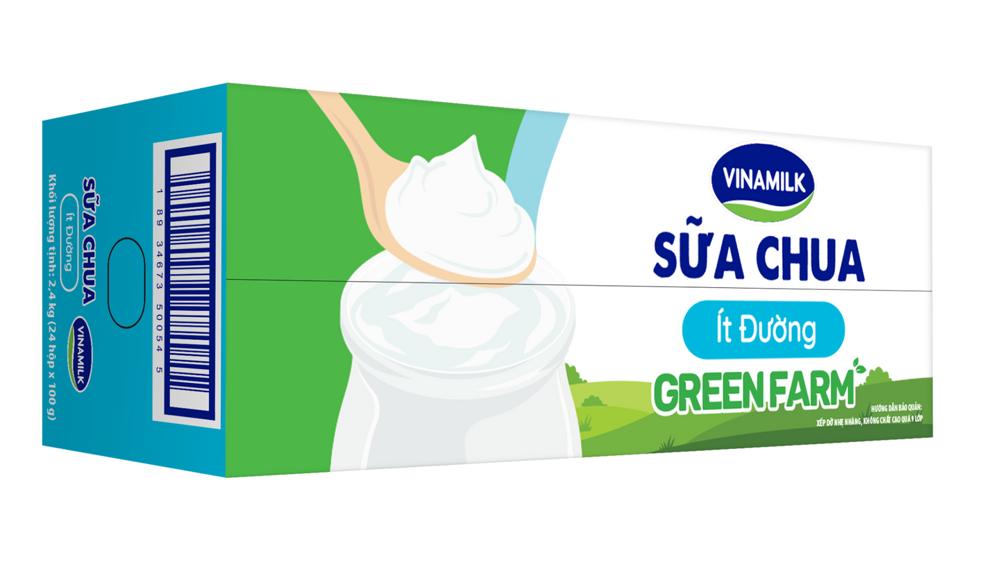 Sữa chua ăn Vinamilk Green Farm Ít Đường - Thùng 24 Hộp 100gr