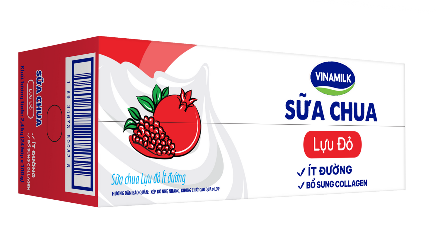 Thùng 24 hộp Sữa chua ăn Vinamilk vị lựu đỏ Ít Đường - Hộp 100g