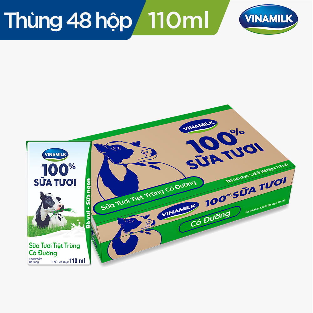 Sữa tươi tiệt trùng Vinamilk 100% có đường - Thùng 48 hộp 110ml