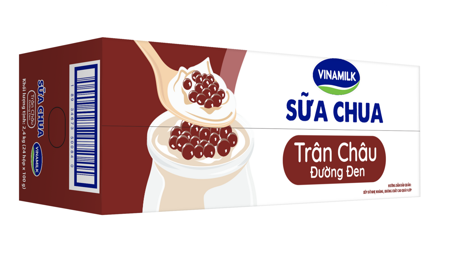 Sữa chua ăn Vinamilk trân châu đường đen - Thùng 24 Hộp 100gr