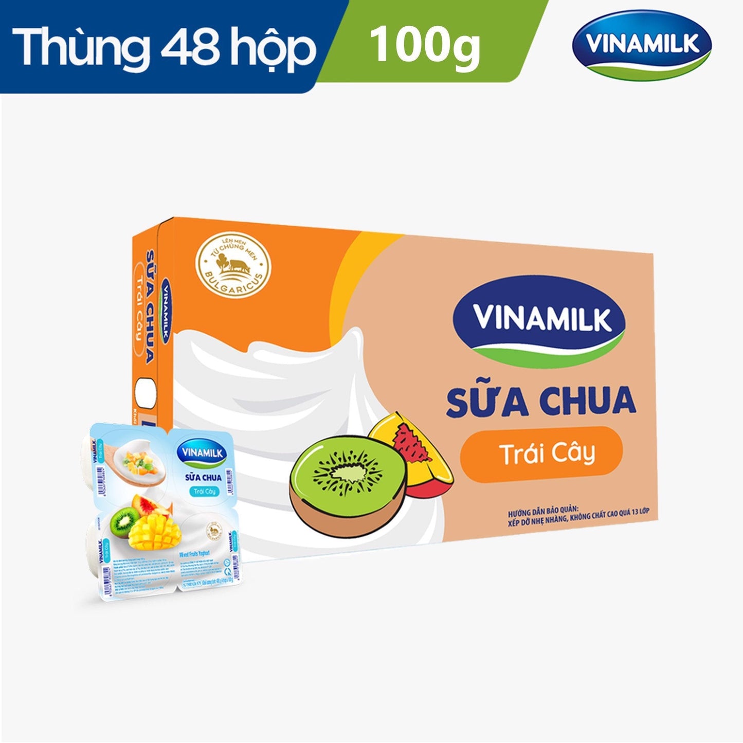 Sữa chua ăn Vinamilk trái cây - Thùng 48 hộp 100g