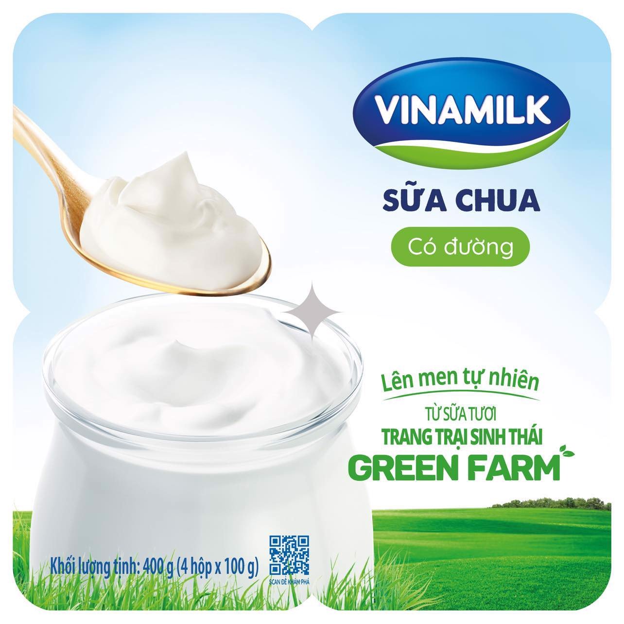 Sữa chua ăn Vinamilk Green Farm Có Đường - Vỉ 4 hộp 100gr