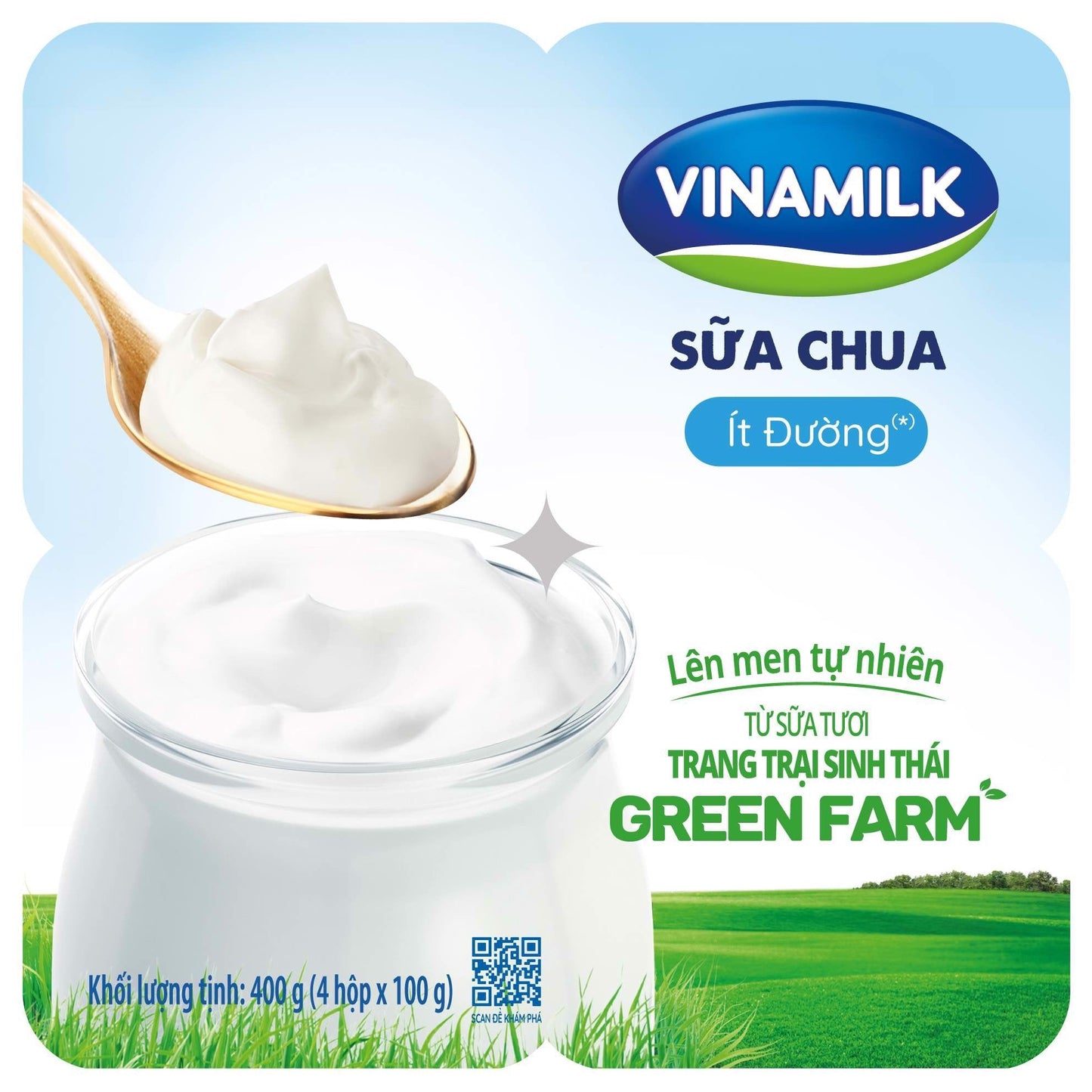 Sữa chua ăn Vinamilk Green Farm Ít Đường - Thùng 24 Hộp 100gr