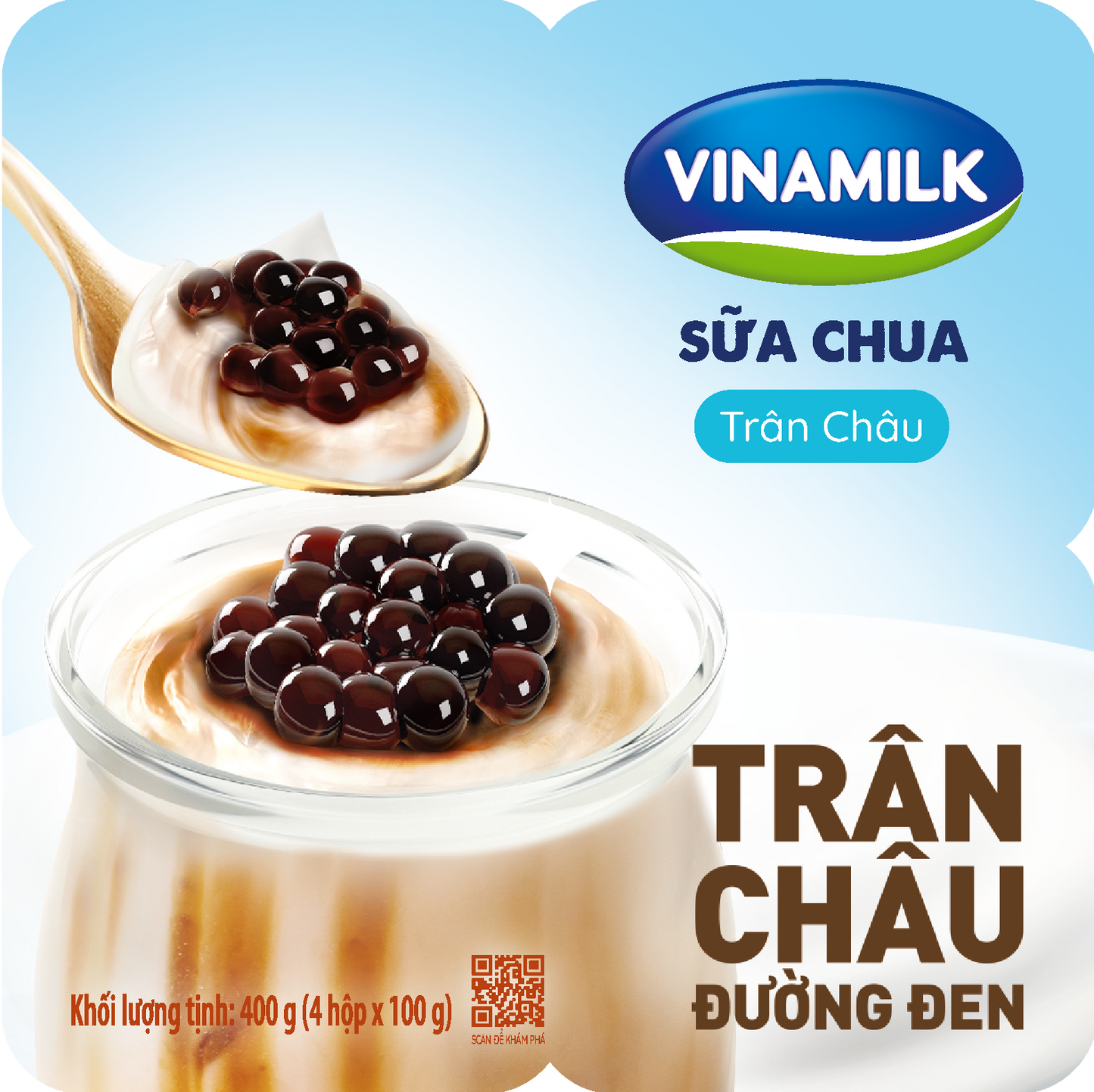 Sữa chua ăn Vinamilk trân châu đường đen - Thùng 24 Hộp 100gr